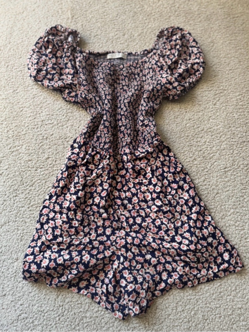 Arizona Jean Company Navy Floral Romper with Puff Sleeves casual